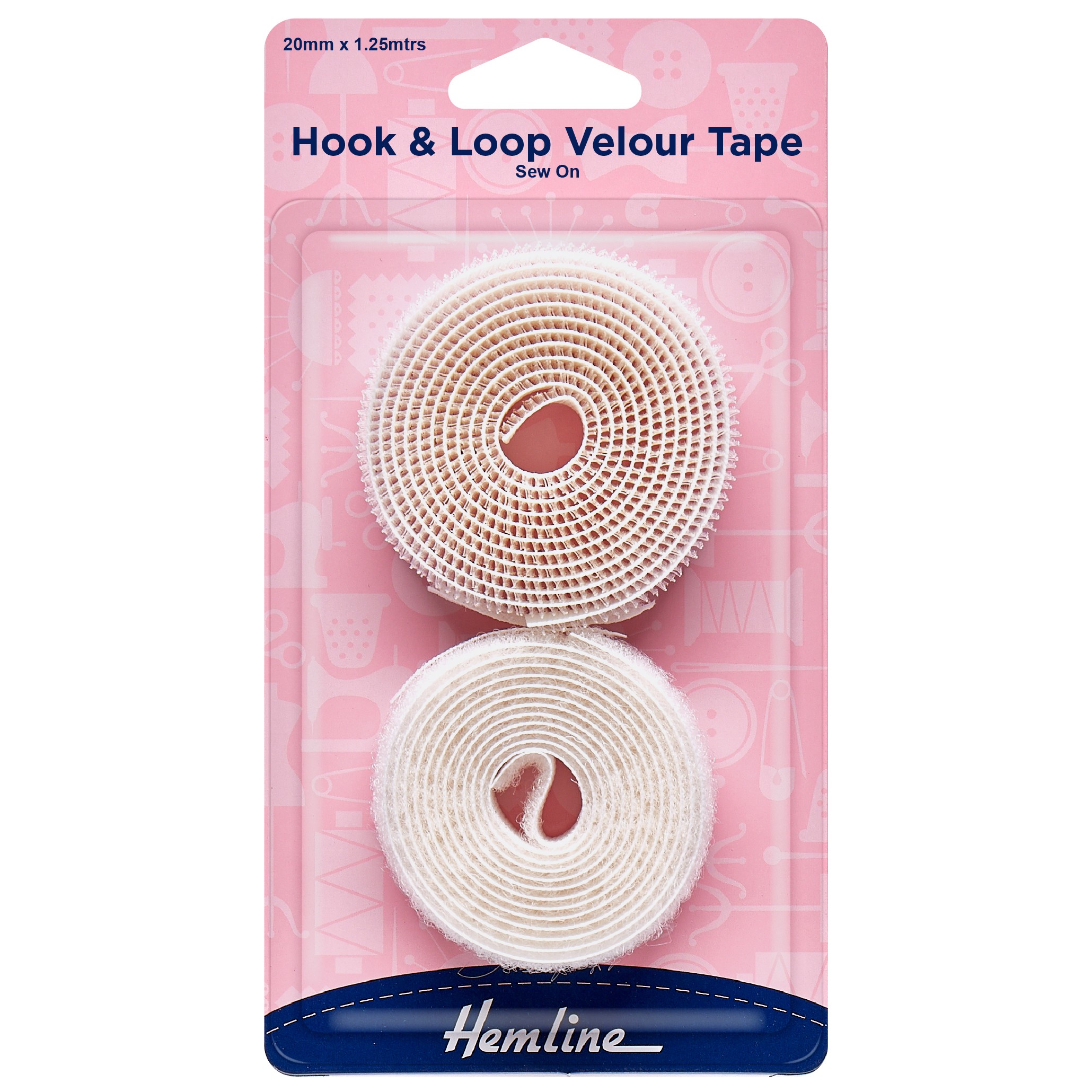 Hemline Hook & Loop Tape SewOn Value Pack of 1.25m x 20mm White